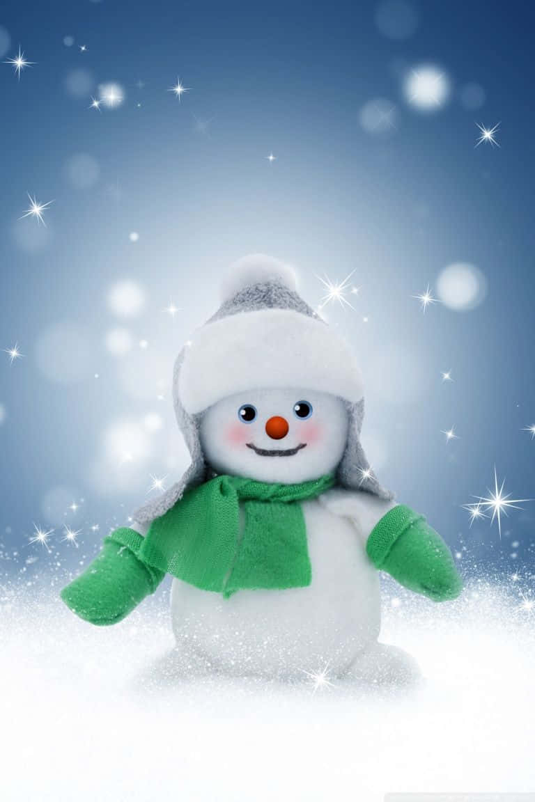 Christmas Snowman, gray hat, green scarf, SD Phone Wallpaper
