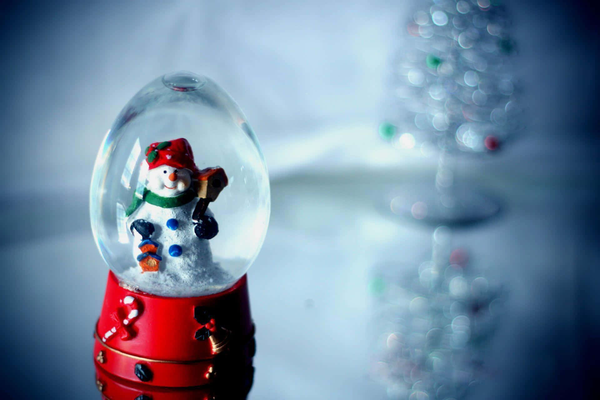 snow globe, snowman, red base, Full HD Desktop Wallpaper