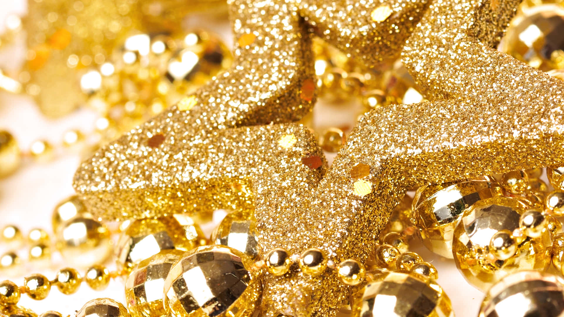 Christmas Star, glittery gold stars, shiny beads, Full HD Desktop Wallpaper