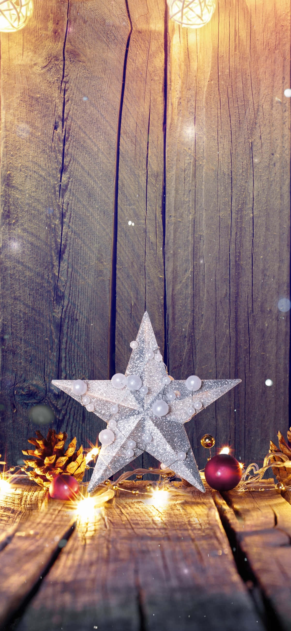 Christmas Star, glittering silver star ornament, rustic wooden planks, Full HD Phone Wallpaper