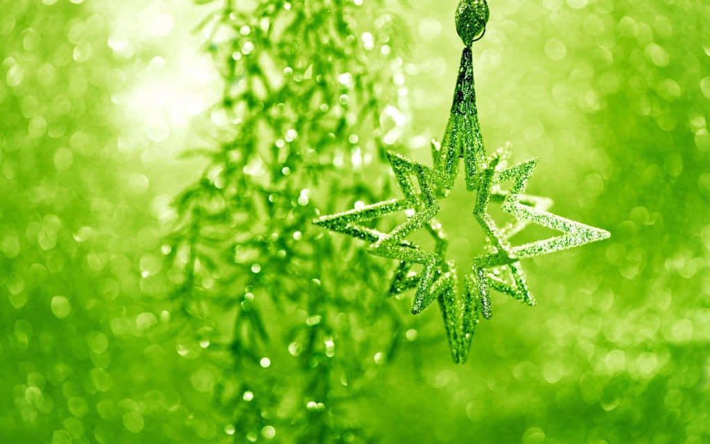 Christmas Star, sparkling green star ornament, bokeh background, SD Desktop Wallpaper