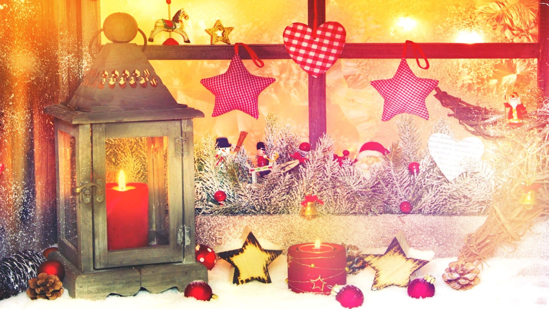 Christmas Star, glowing lanterns, red candles, Full HD Desktop Wallpaper