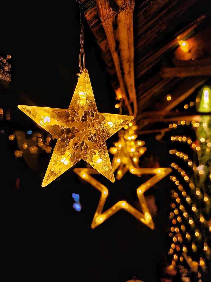 Christmas Star, golden star-shaped light, dark night sky, SD Phone Wallpaper