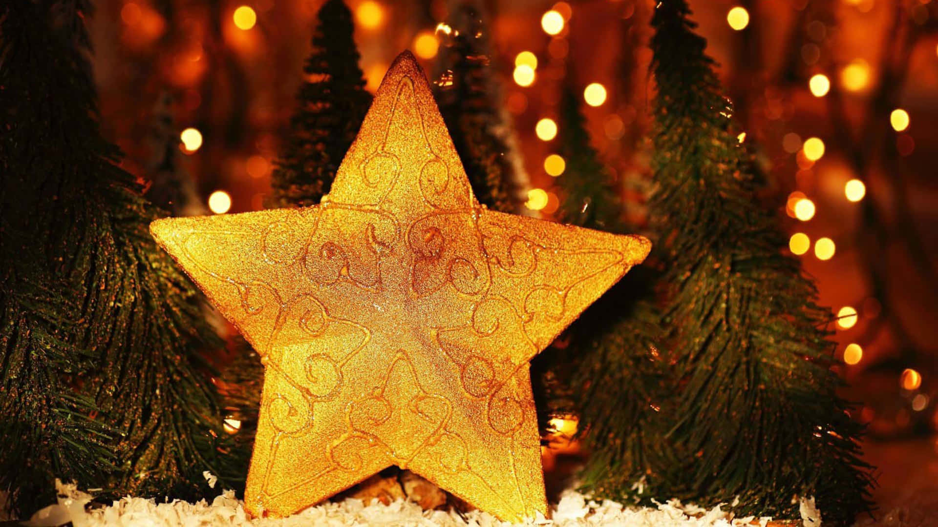 Christmas star, glowing golden star ornament, intricate swirls, Full HD Desktop Wallpaper