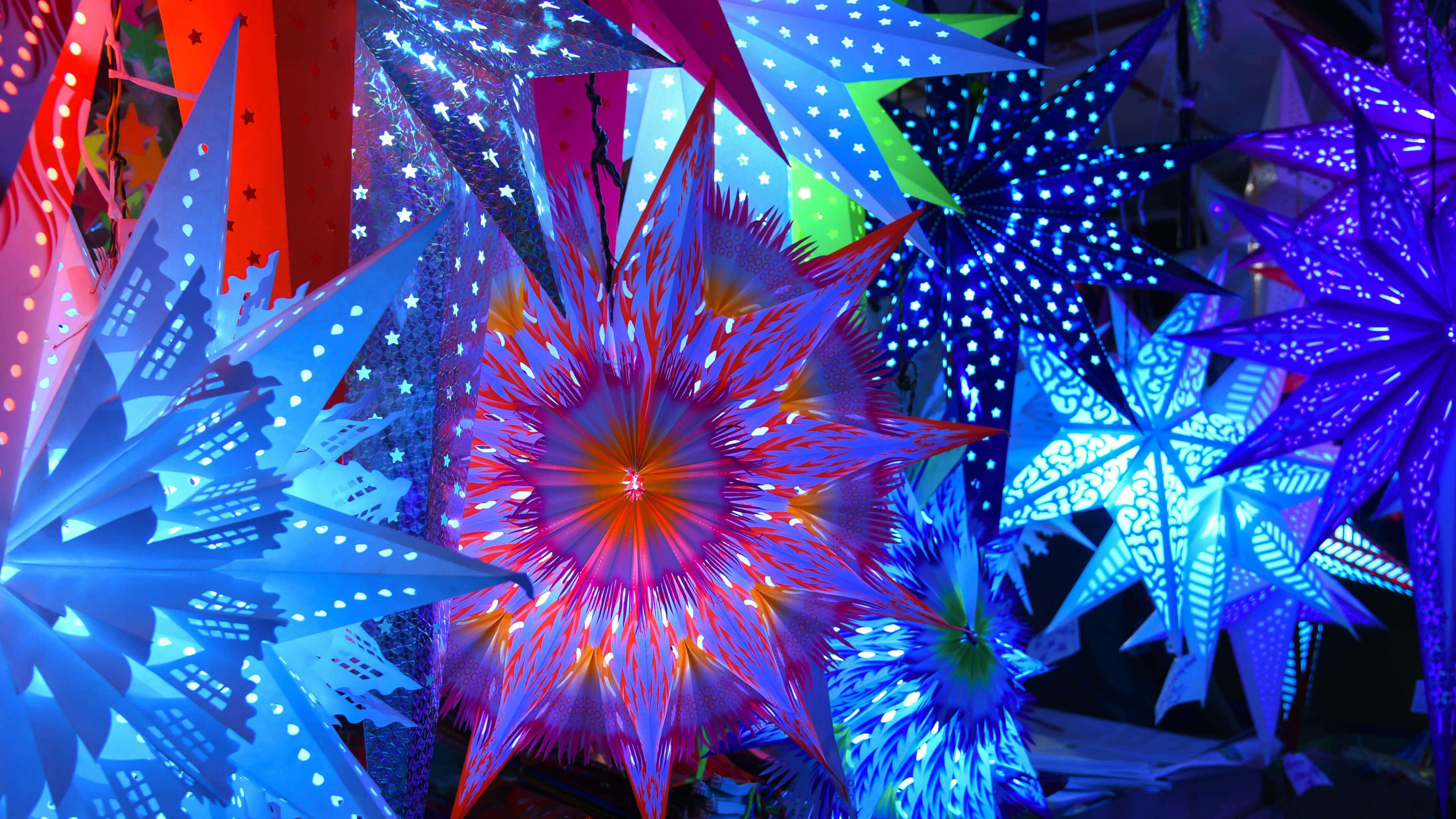 Christmas Star, electric blues, pinks, 4K Desktop Wallpaper