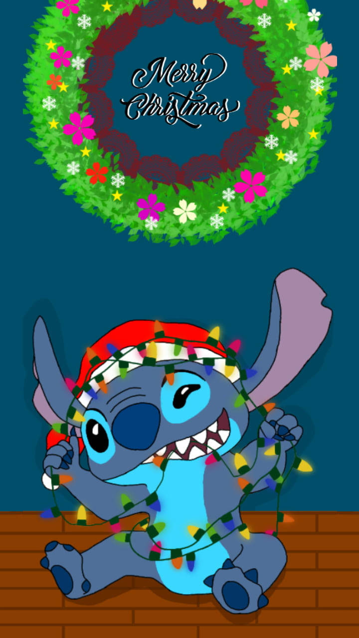 Stitch, Merry Christmas, wreath, HD Phone Wallpaper
