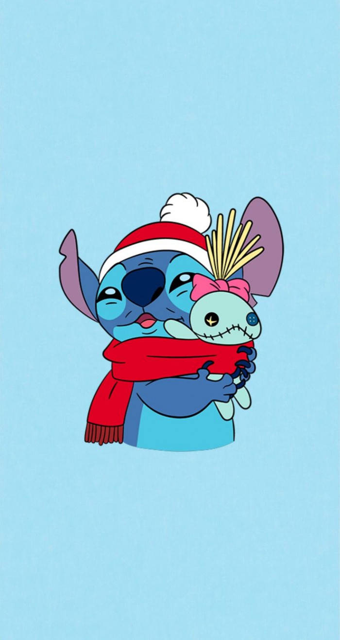 Christmas Stitch, red Santa hat, scarf, HD Phone Wallpaper