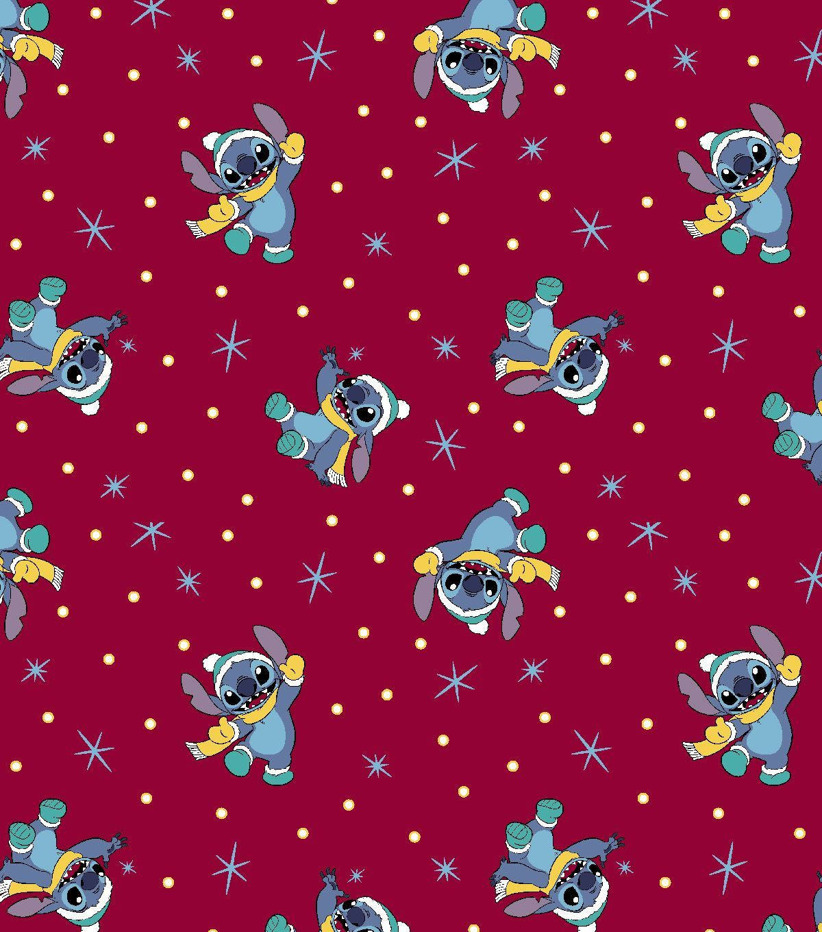 Stitch, festive winter gear, deep red backdrop, HD Phone Wallpaper