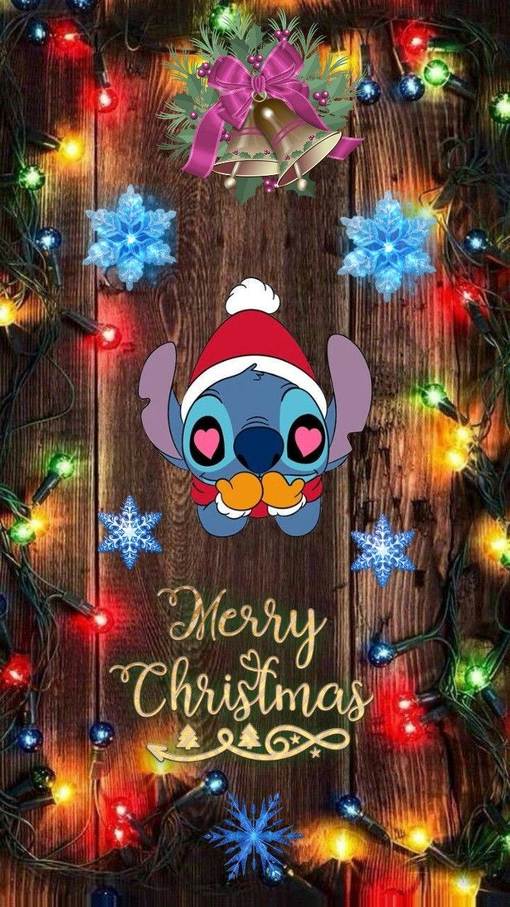 Stitch, Santa hat, rustic wooden wall, SD Phone Wallpaper