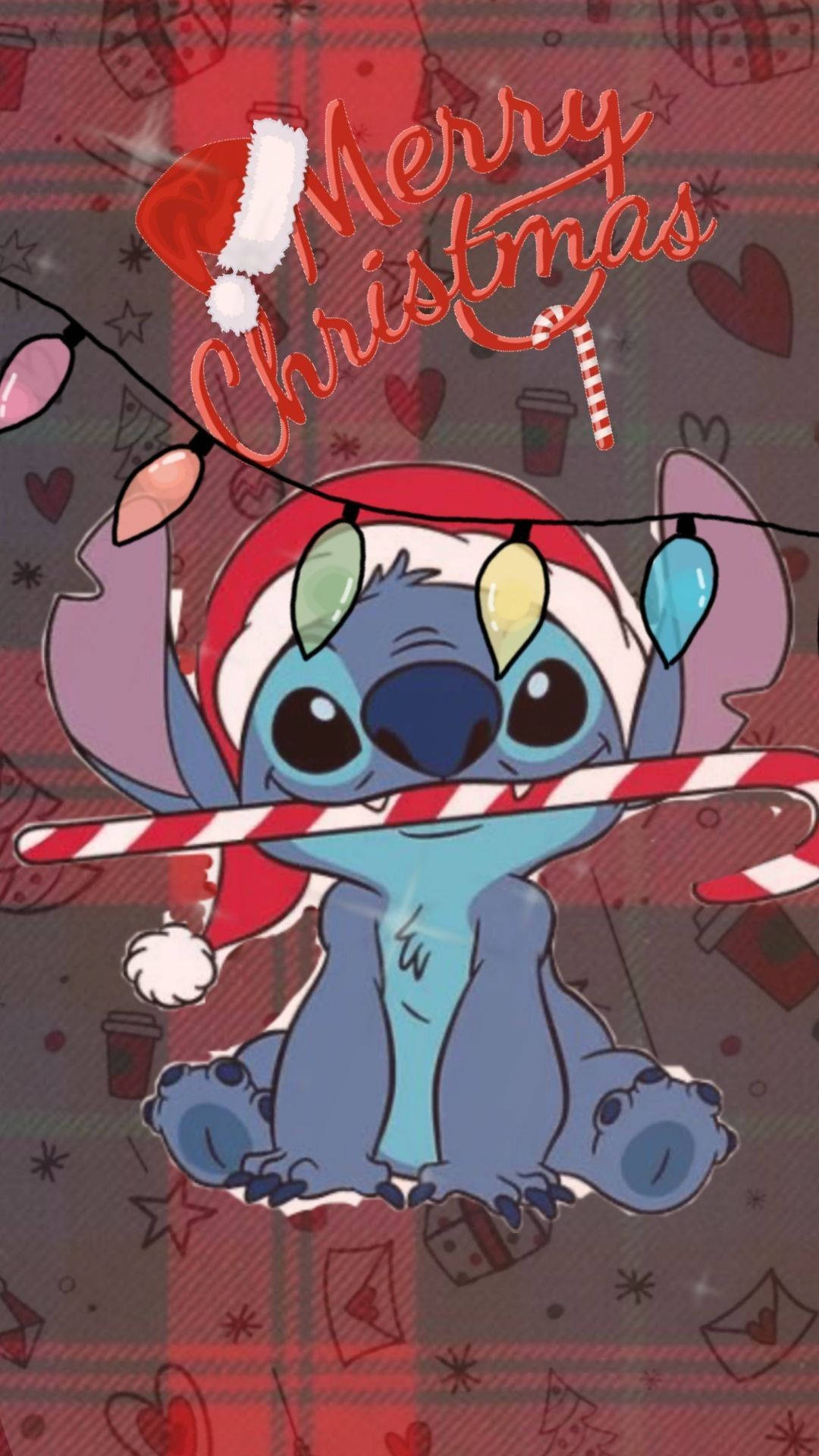 Stitch, Santa hat, candy cane, Full HD Phone Wallpaper
