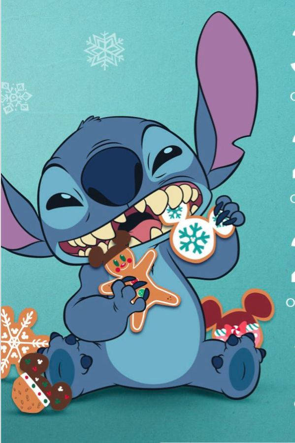 Stitch, gingerbread cookies, teal background, SD Phone Wallpaper