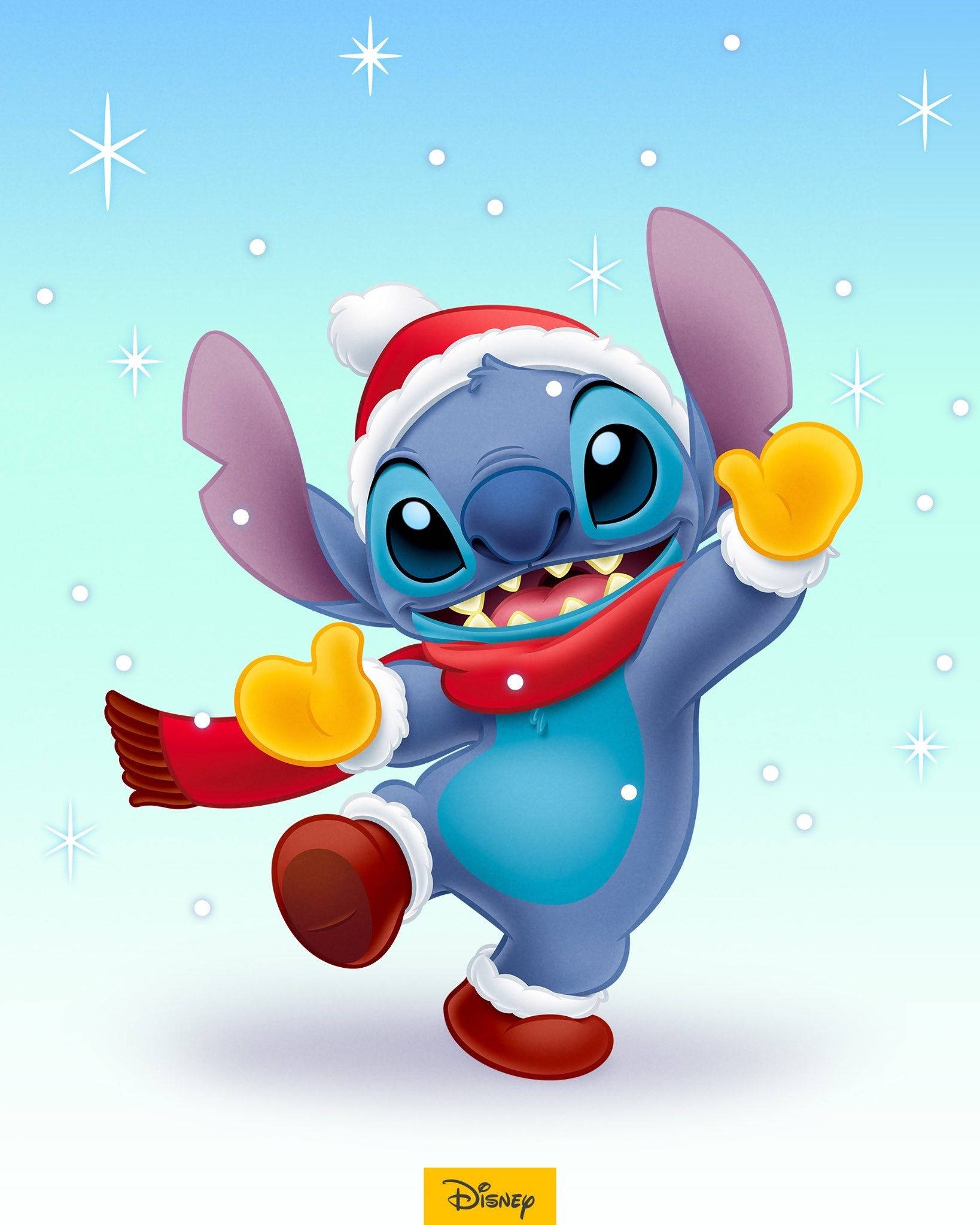Stitch, Santa hat, scarf, Full HD Phone Wallpaper