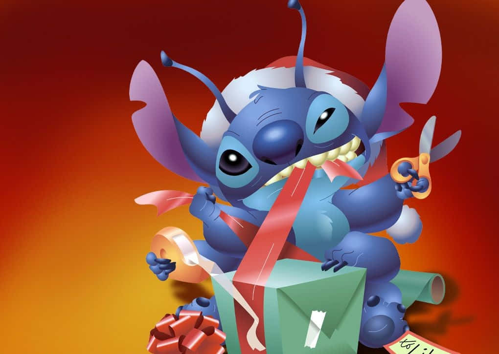 Stitch, Santa hat, gift, SD Desktop Wallpaper