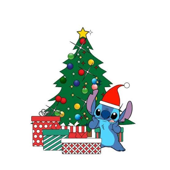 Stitch, red Santa hat, Christmas tree, SD Desktop Wallpaper