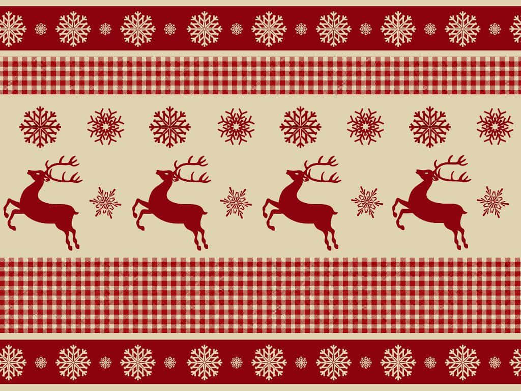 reindeer silhouettes, beige field, red gingham, SD Desktop Wallpaper