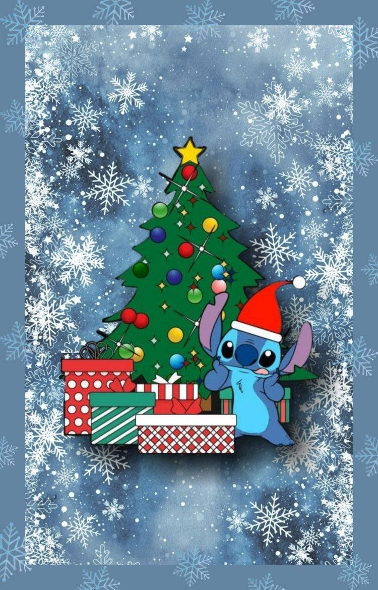 Stitch, red Santa hat, Christmas tree, SD Phone Wallpaper