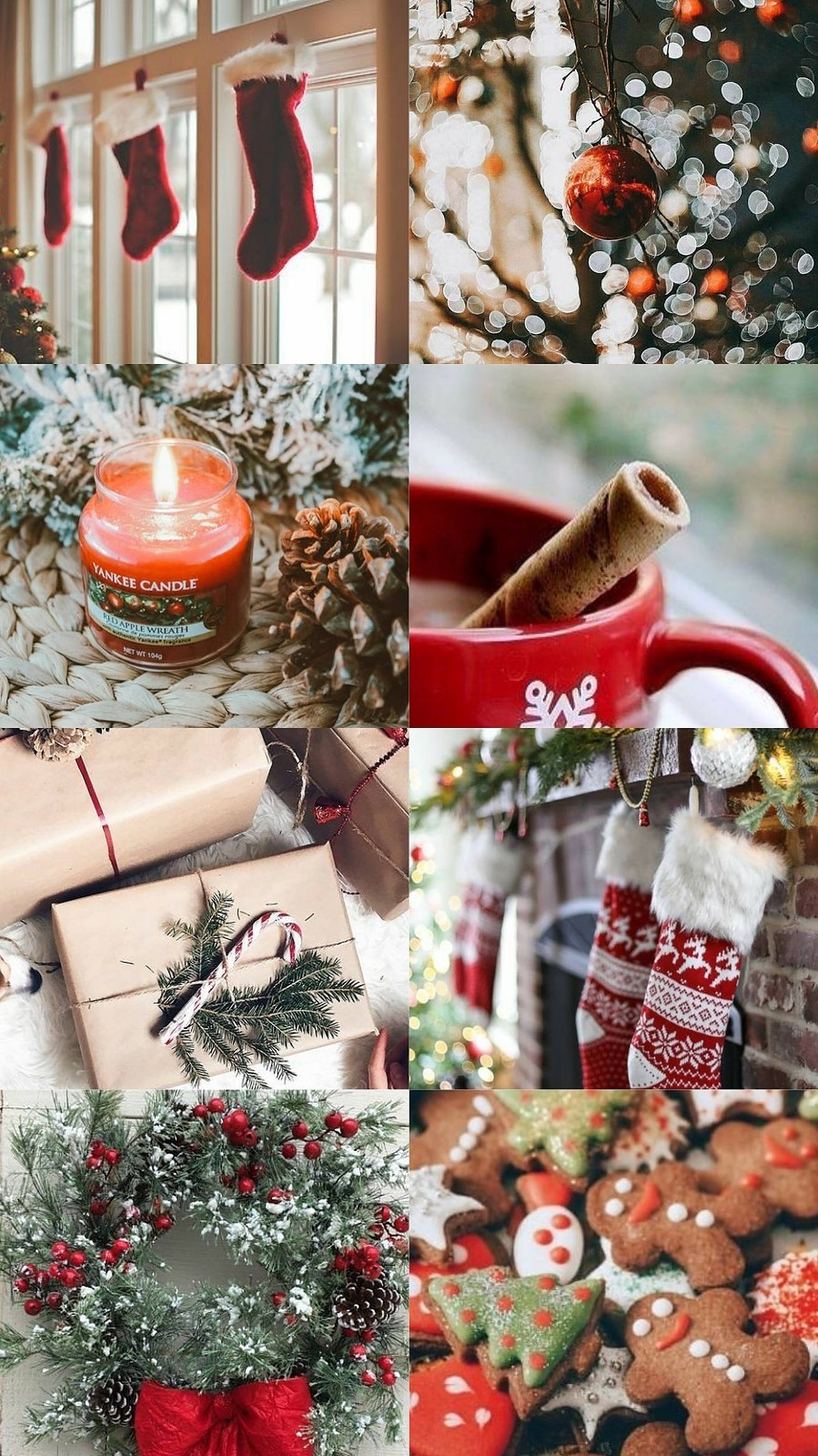 Cozy Christmas Aesthetic Collage, stockings, pinecones, Full HD Phone Wallpaper