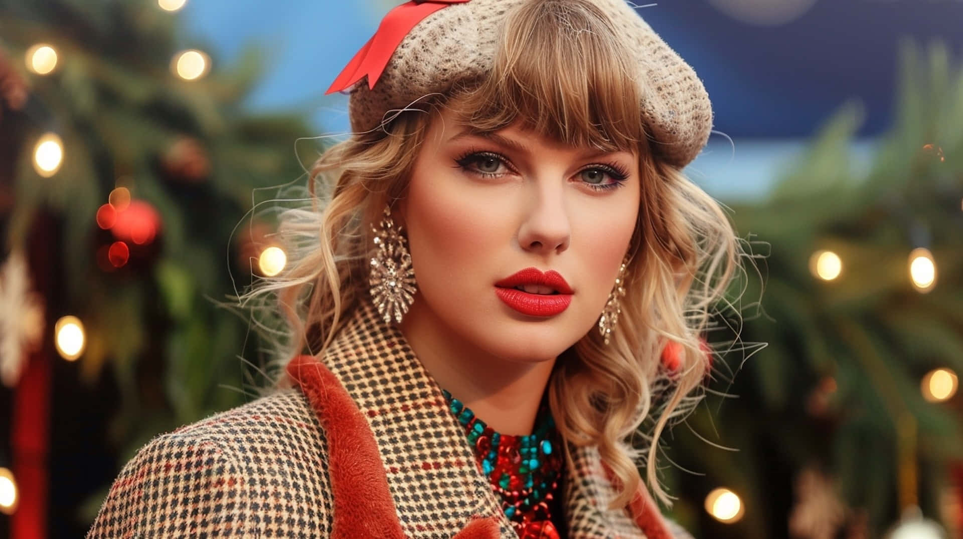 Taylor Swift, tweed coat, beret, Full HD Desktop Wallpaper