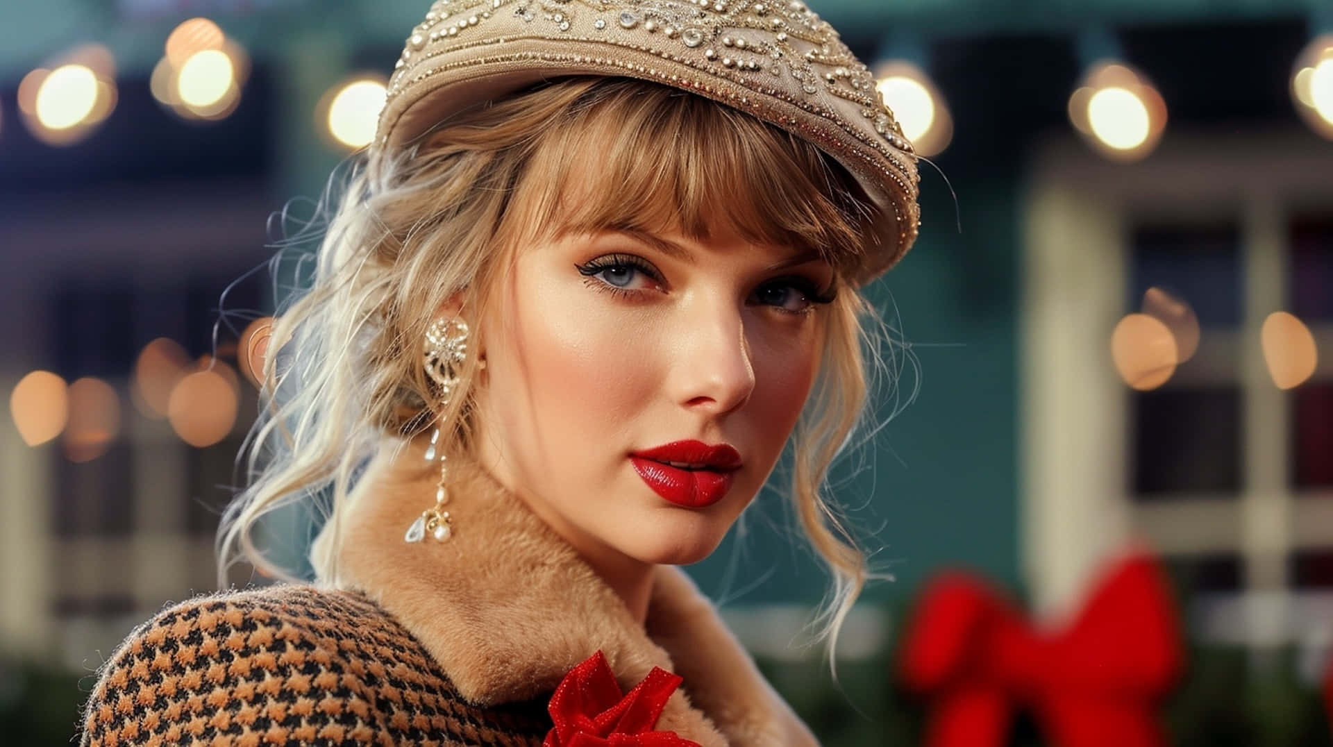 Taylor Swift, jeweled hat, fur collar, Full HD Desktop Wallpaper