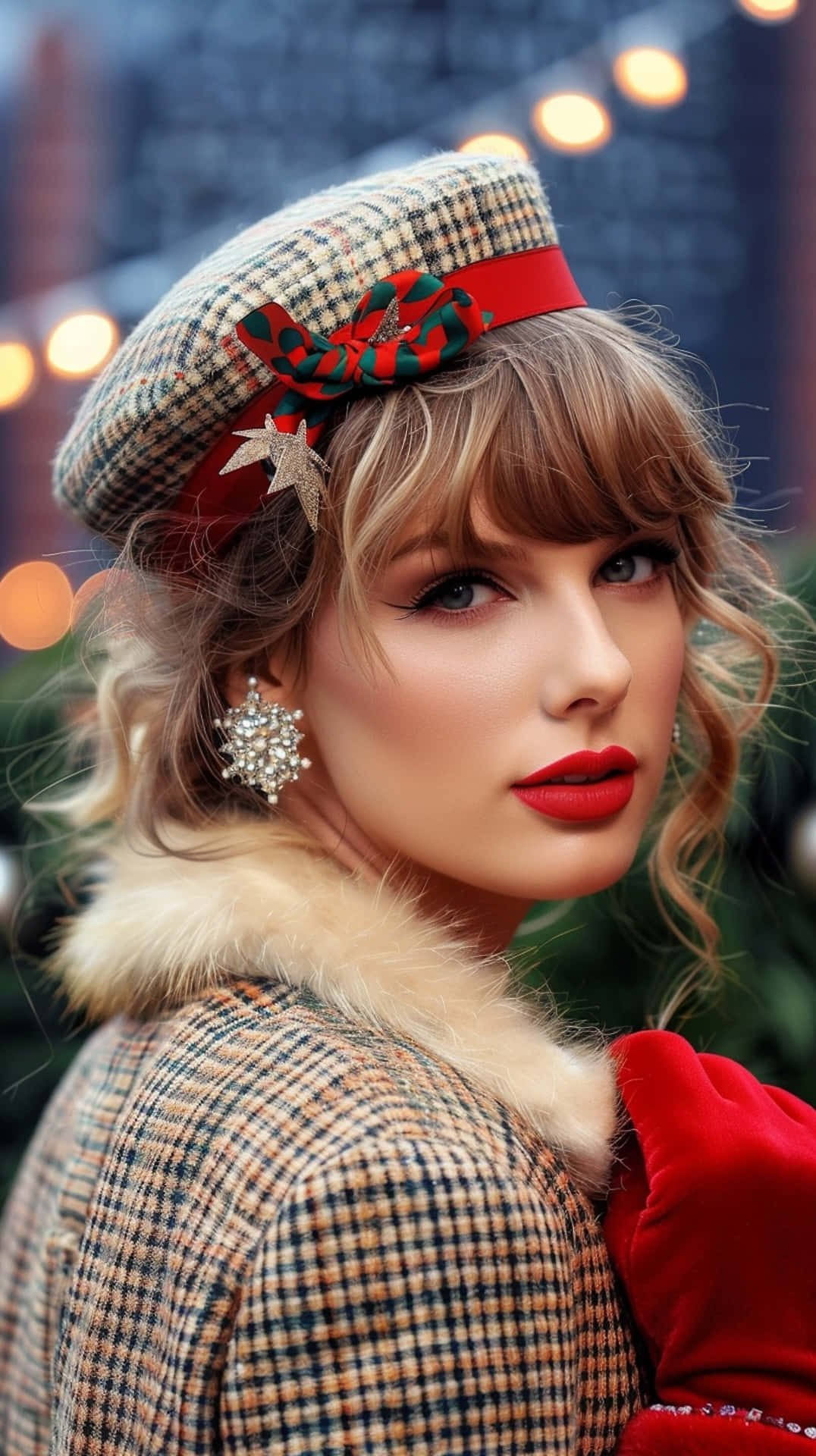 Taylor Swift, plaid beret, coat, Full HD Phone Wallpaper