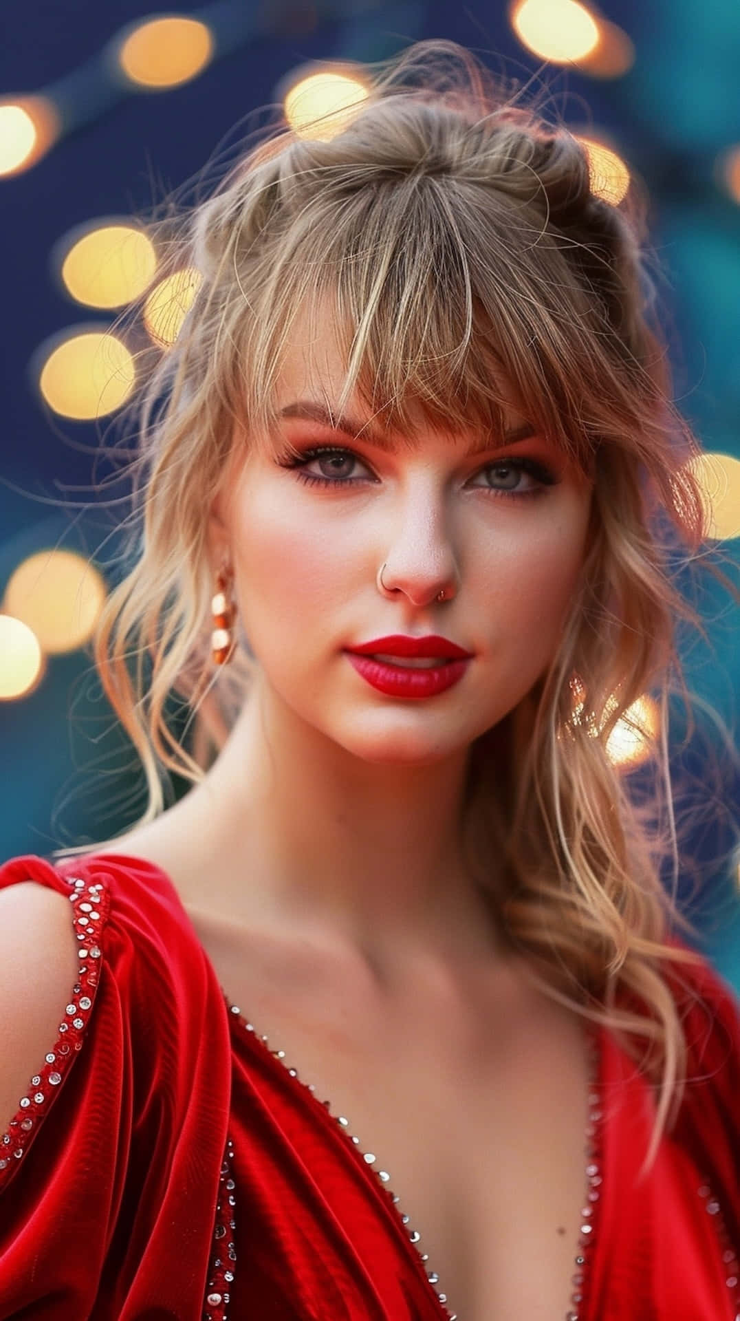 Taylor Swift, red velvet gown, sparkling embellishments, Full HD Phone Wallpaper