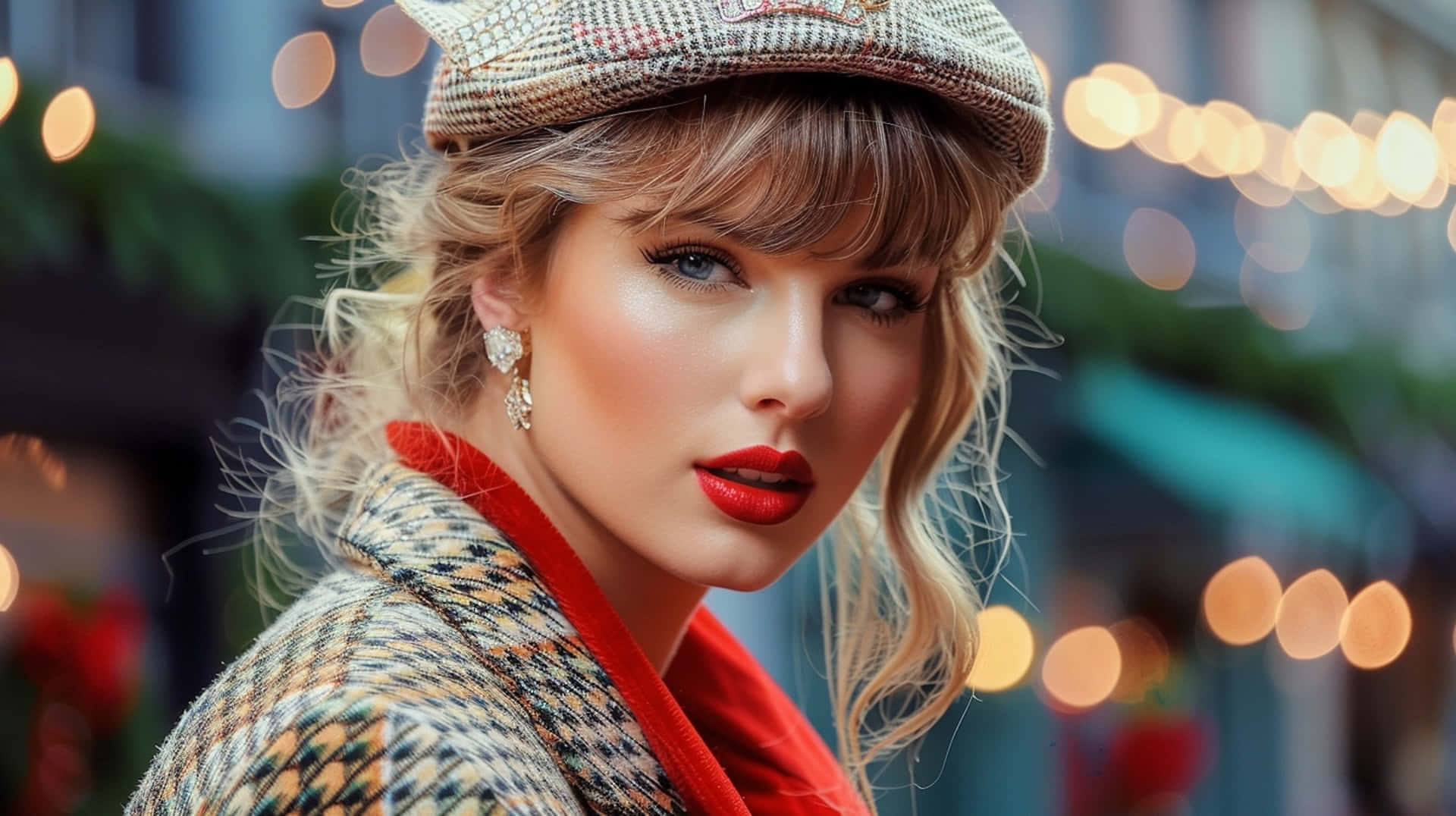 Taylor Swift, blonde hair, red lipstick, Full HD Desktop Wallpaper