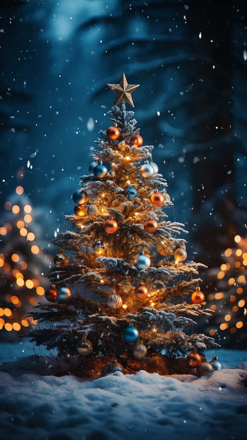 Enchanted Christmas Tree, snow-dusted Christmas tree, glowing lights, HD Phone Wallpaper