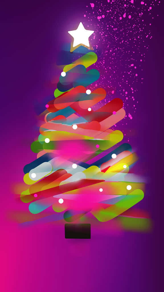 abstract Christmas tree, rainbow streaks, glowing lights, SD Phone Wallpaper