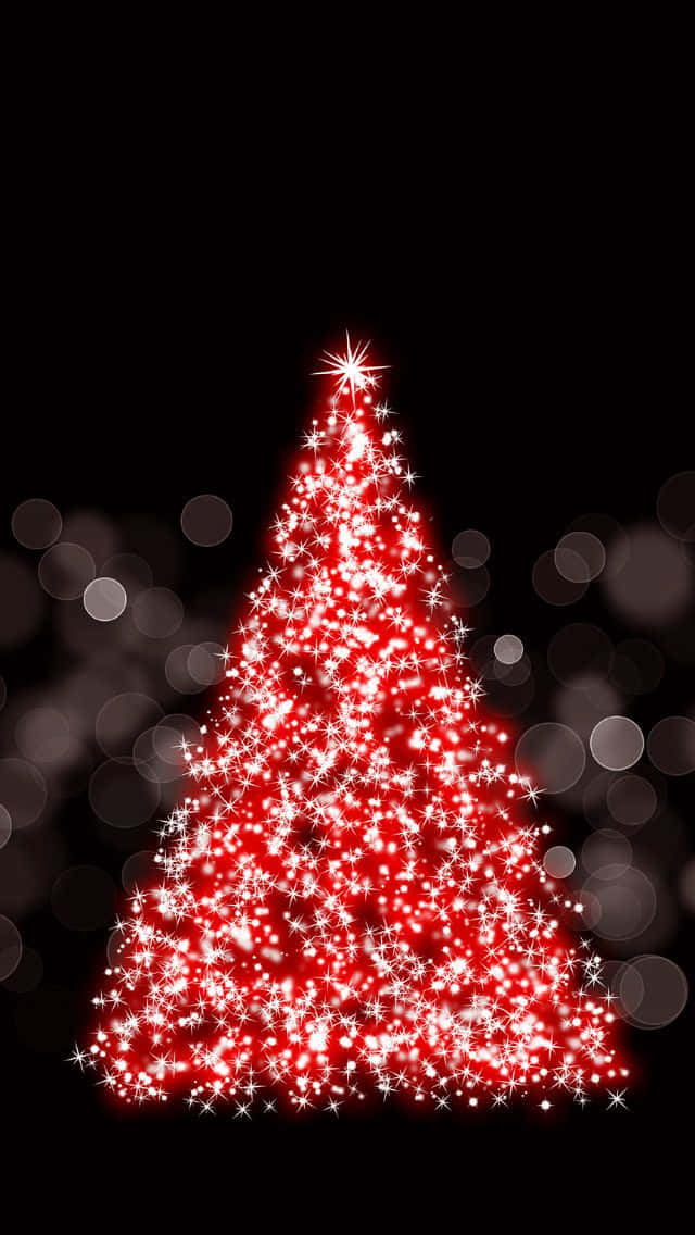 Sparkling Christmas Treei Phone, radiant red Christmas tree, sparkling white lights, SD Phone Wallpaper