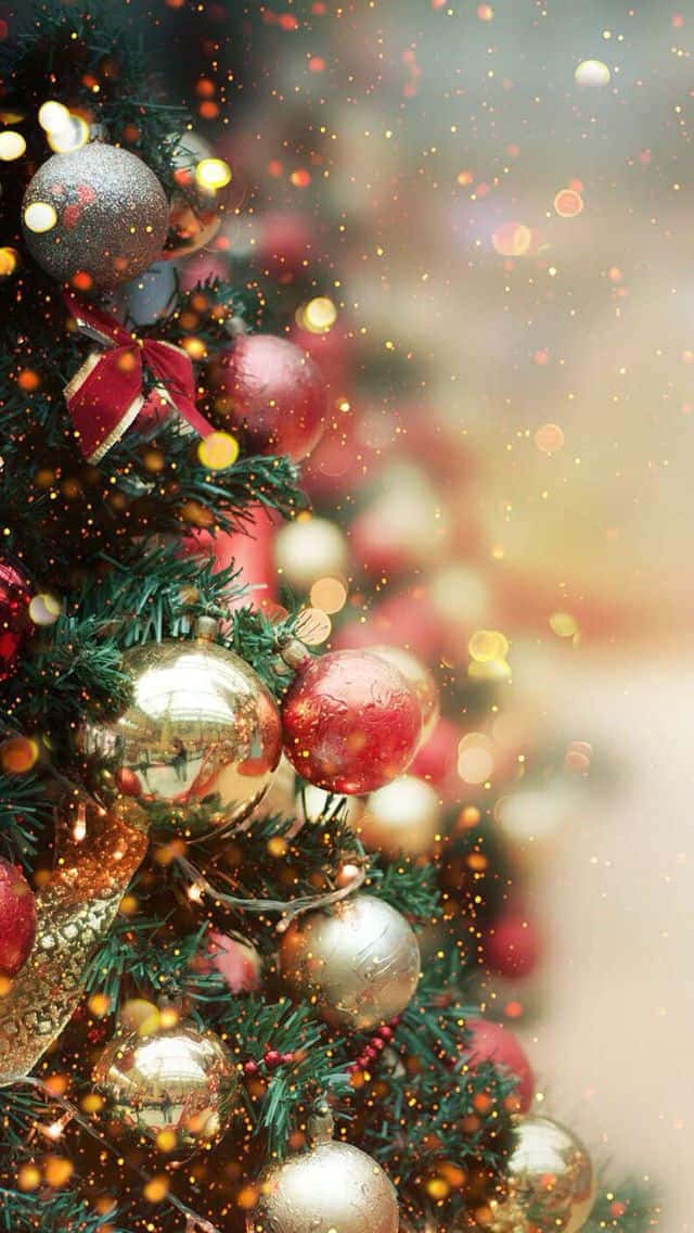 Christmas tree, red, gold, SD Phone Wallpaper