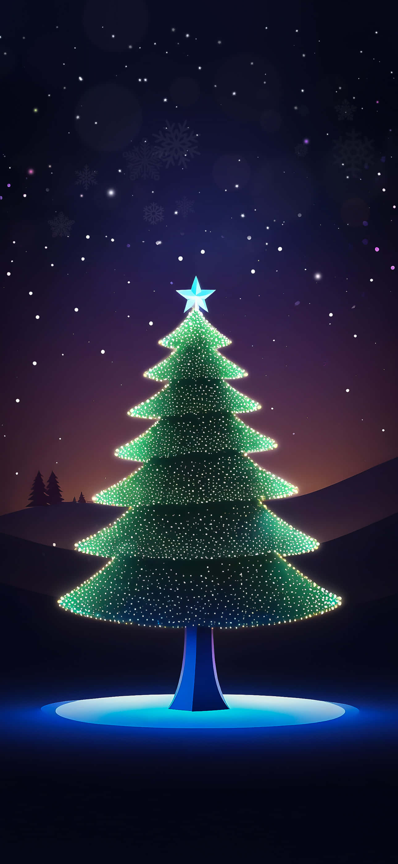 Christmas Treei Phone, glowing green, lights, 2K Phone Wallpaper