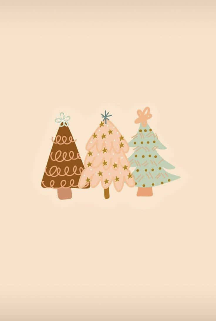 pastel Christmas trees, brown pink, mint green, SD Phone Wallpaper