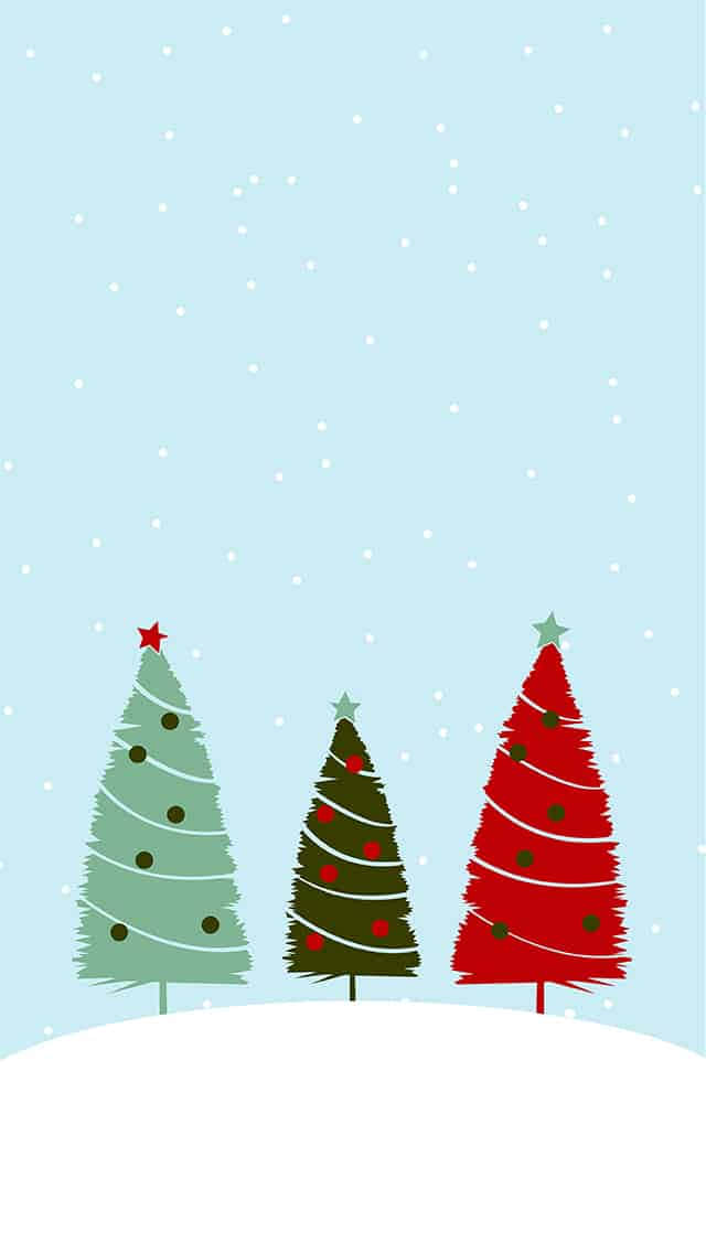 Christmas Trees, snow, snowflakes, SD Phone Wallpaper
