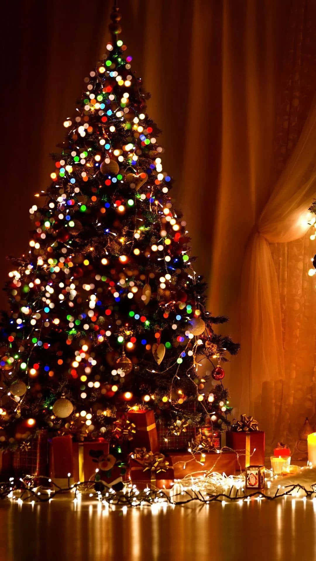 Christmas tree, colorful lights, ornaments, Full HD Phone Wallpaper