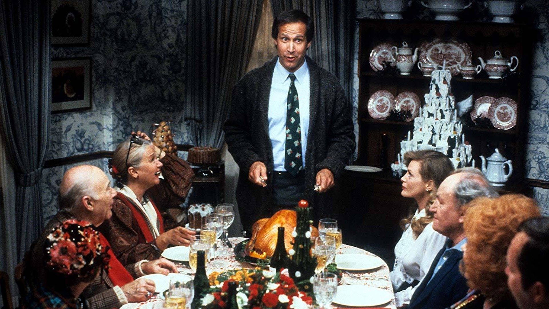 Christmas Vacation, dining table, roasted turkey, Full HD Desktop Wallpaper