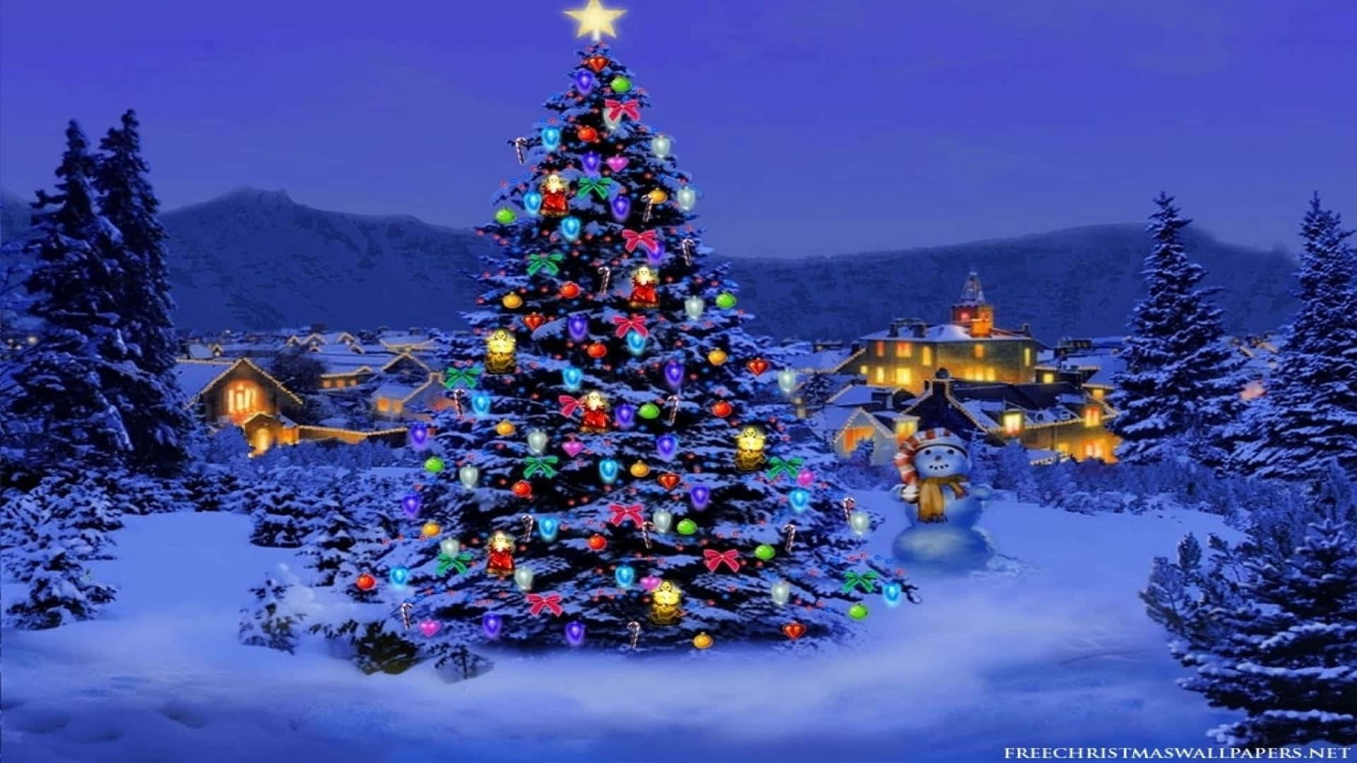 Christmas Village, snowy village, twilight, Full HD Desktop Wallpaper