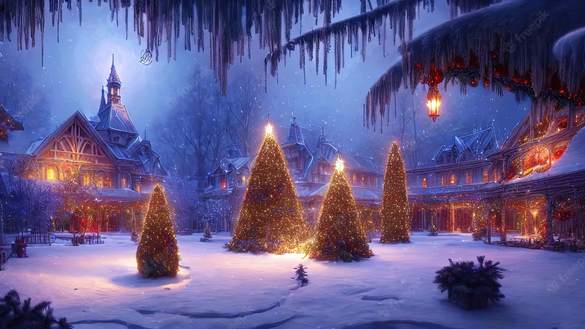 Christmas Village, snow, magical winter village, Full HD Desktop Wallpaper