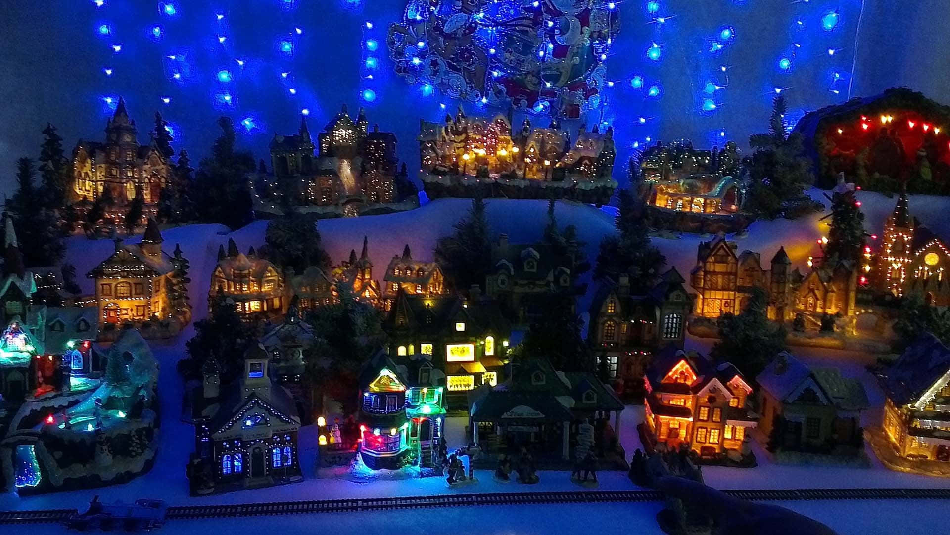 Christmas Village, snowy miniature village, glowing houses, Full HD Desktop Wallpaper