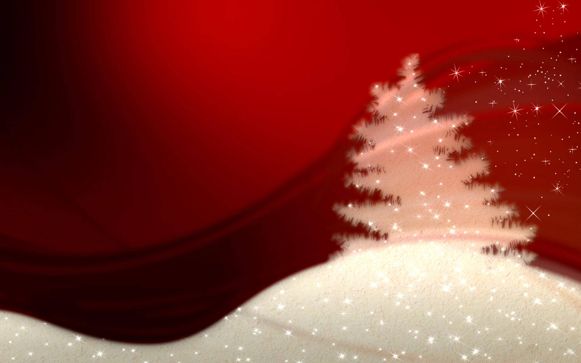 Christmas tree, snowy hill, red gradient sky, Full HD Desktop Wallpaper