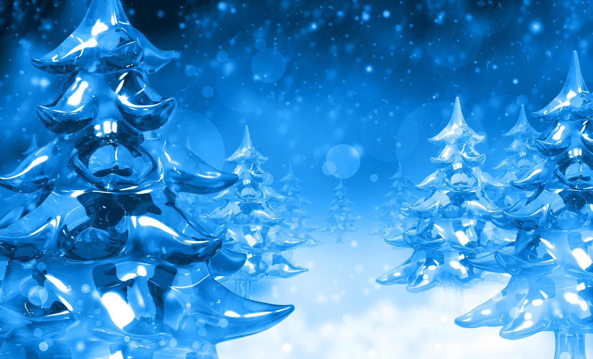Christmas Widescreen, blue glass pine trees, snowy night sky, HD Desktop Wallpaper
