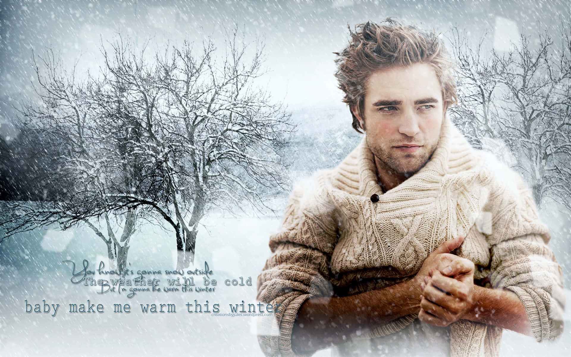 Christmas Winter Wonderland, cream knit sweater, snowy winter scene, Full HD Desktop Wallpaper