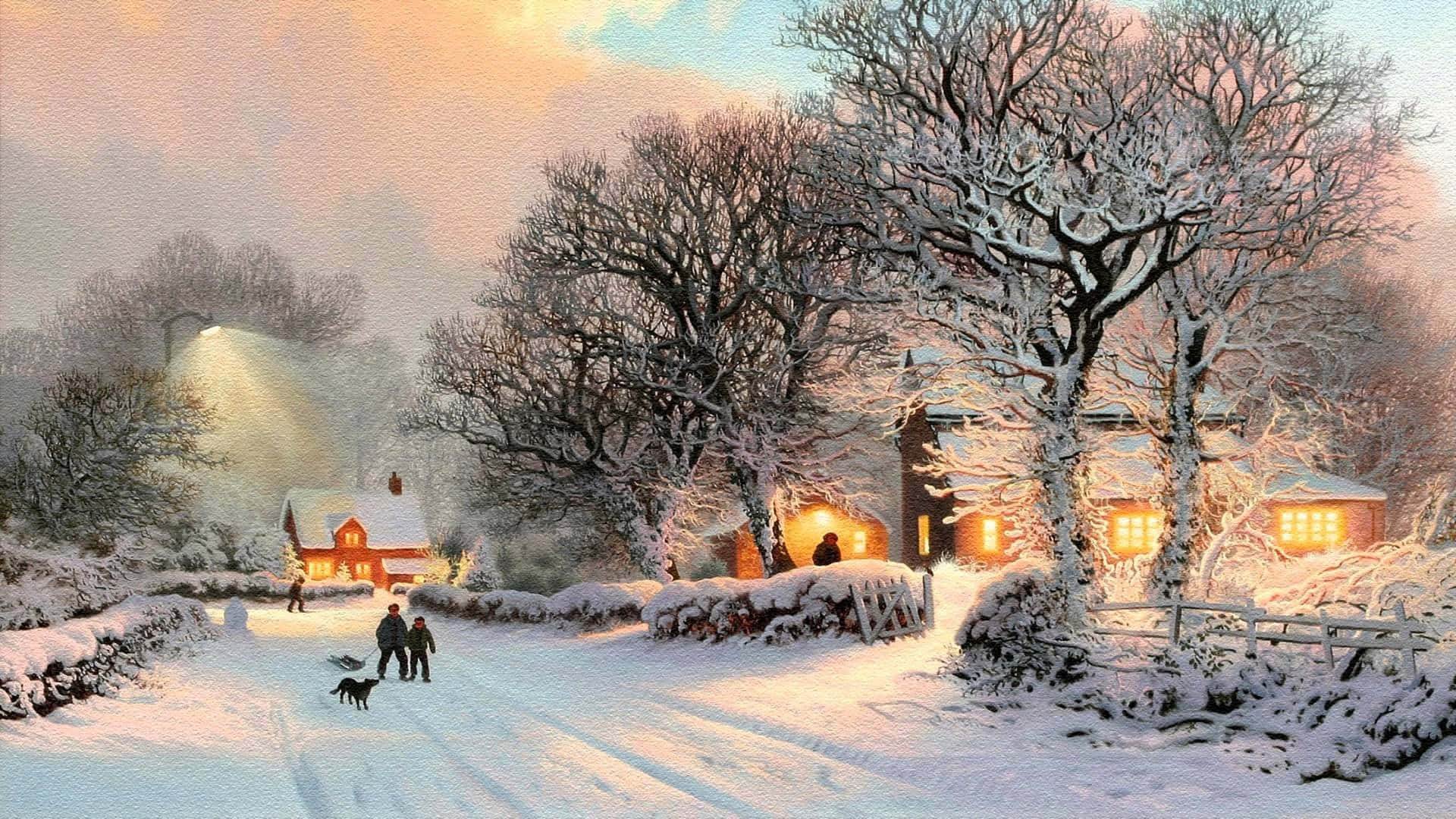 Christmas Winter Wonderland, snow, quiet village, Full HD Desktop Wallpaper