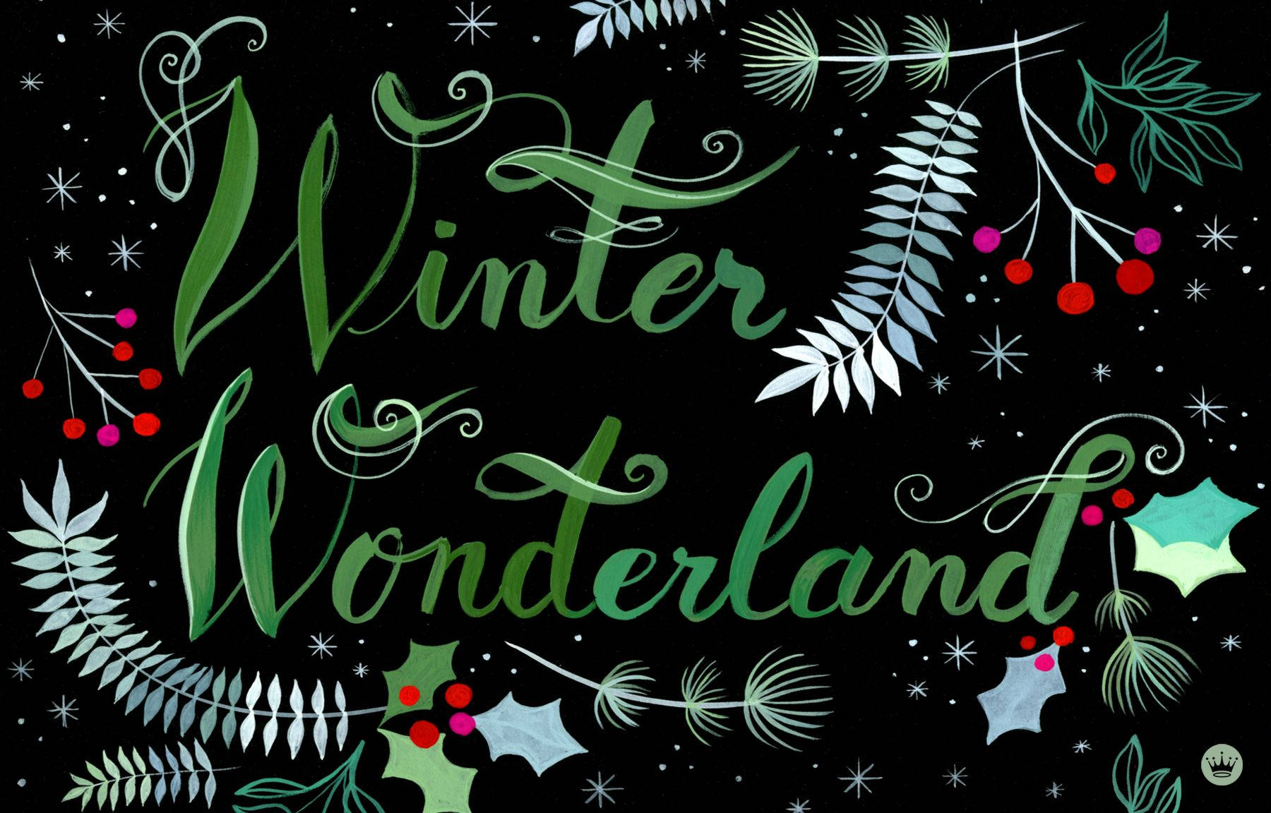Winter Wonderland, green script, holly berries, HD Desktop Wallpaper