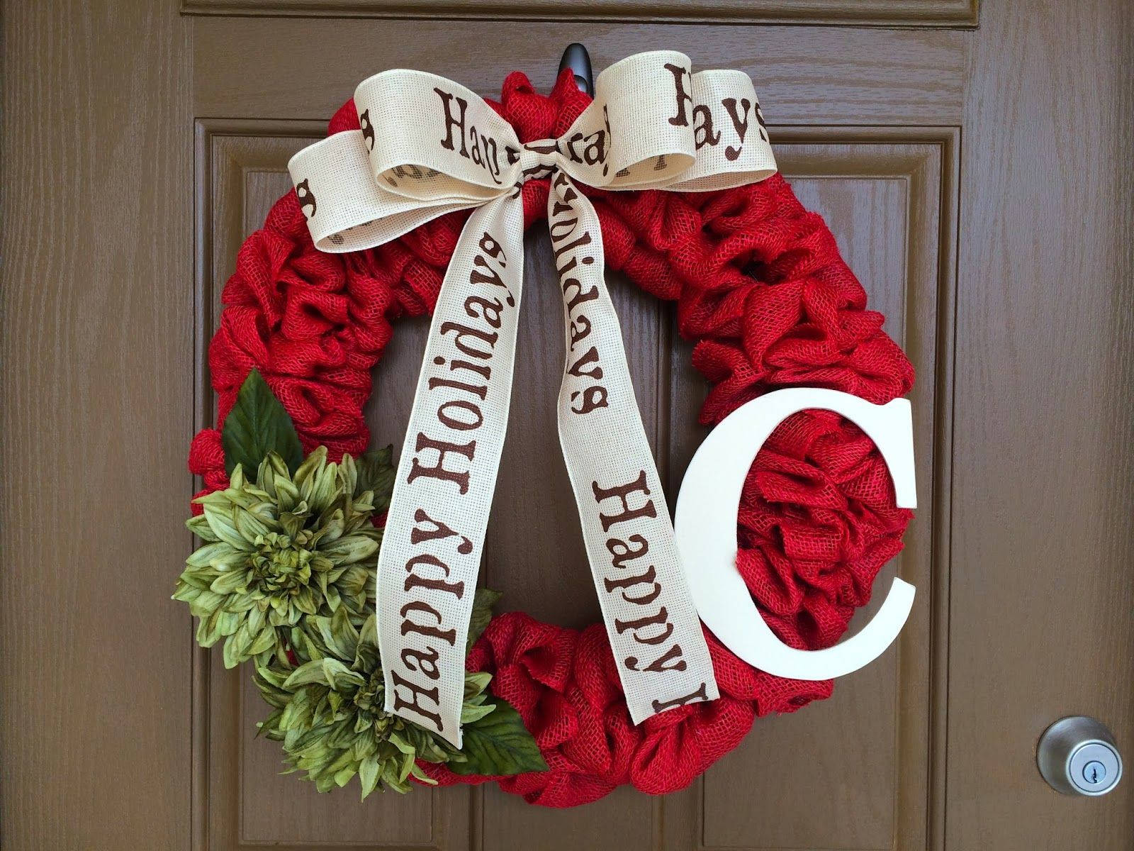 Christmas Wreath, red burlap wreath, cream bow, HD Desktop Wallpaper
