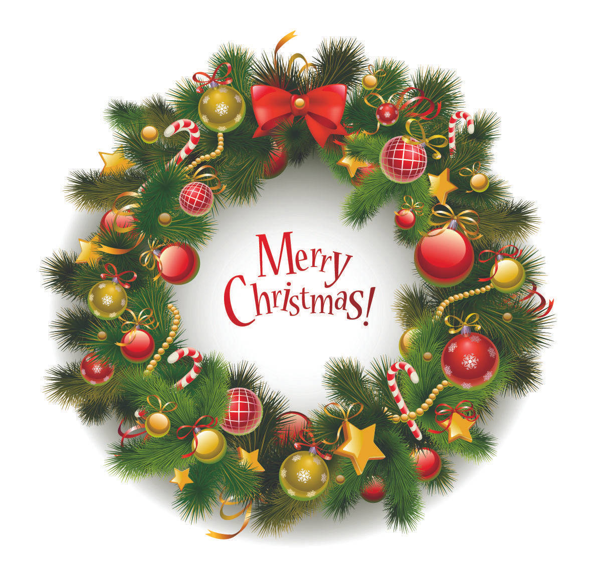 Merry Christmas!, red gold and white ornaments, candy canes, SD Desktop Wallpaper
