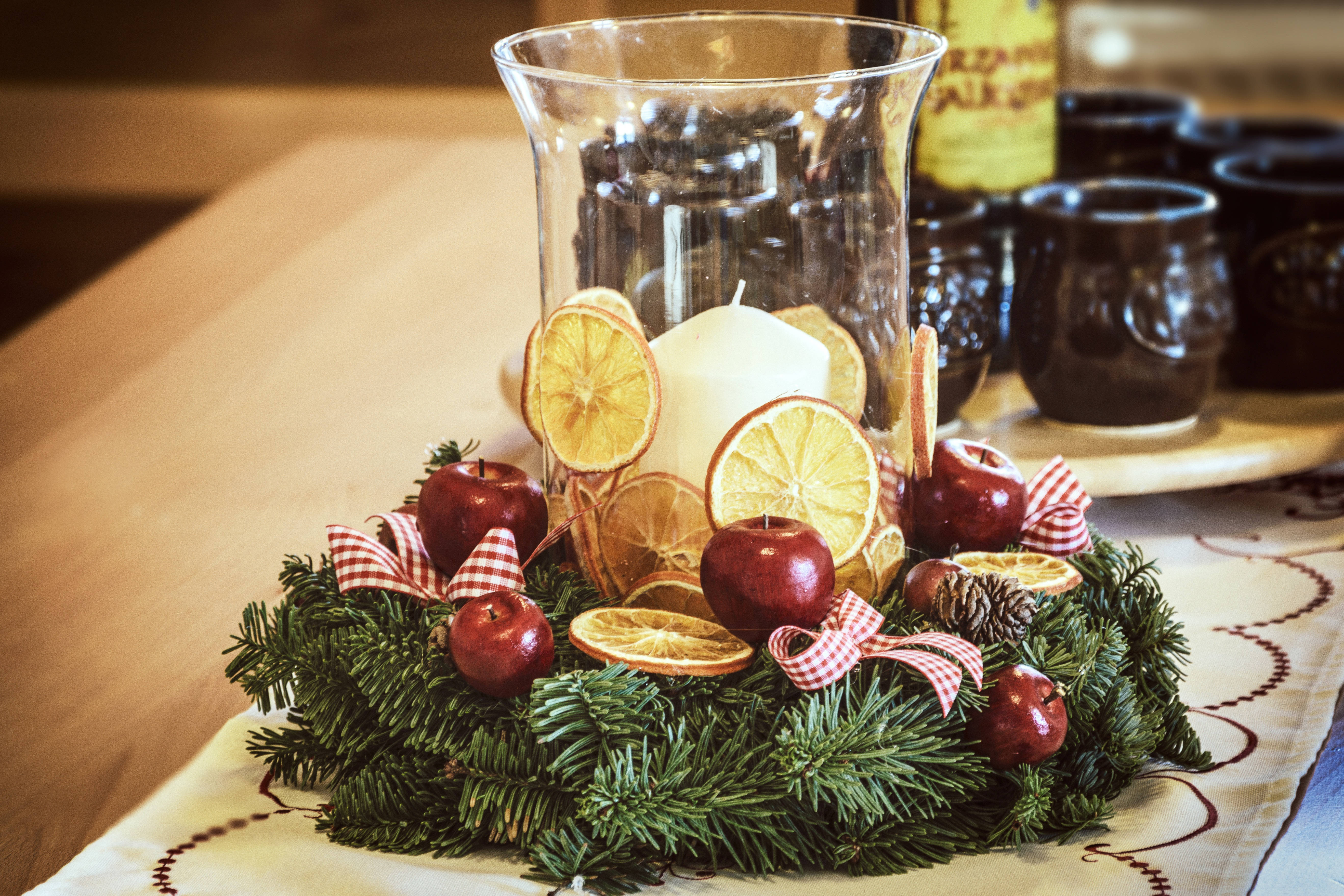 vintage christmas decoration, red apples, dried citrus slices, 5K Desktop Wallpaper