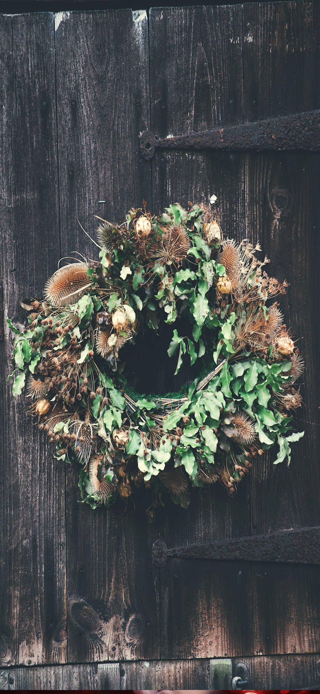 Christmas Wreath, rustic design, dried thistle, Full HD Phone Wallpaper
