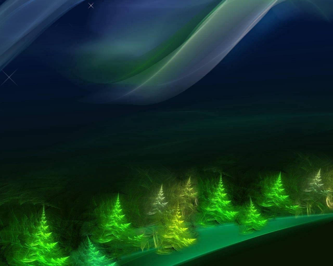green tree, Christmas, aurora sky, HD Desktop Wallpaper
