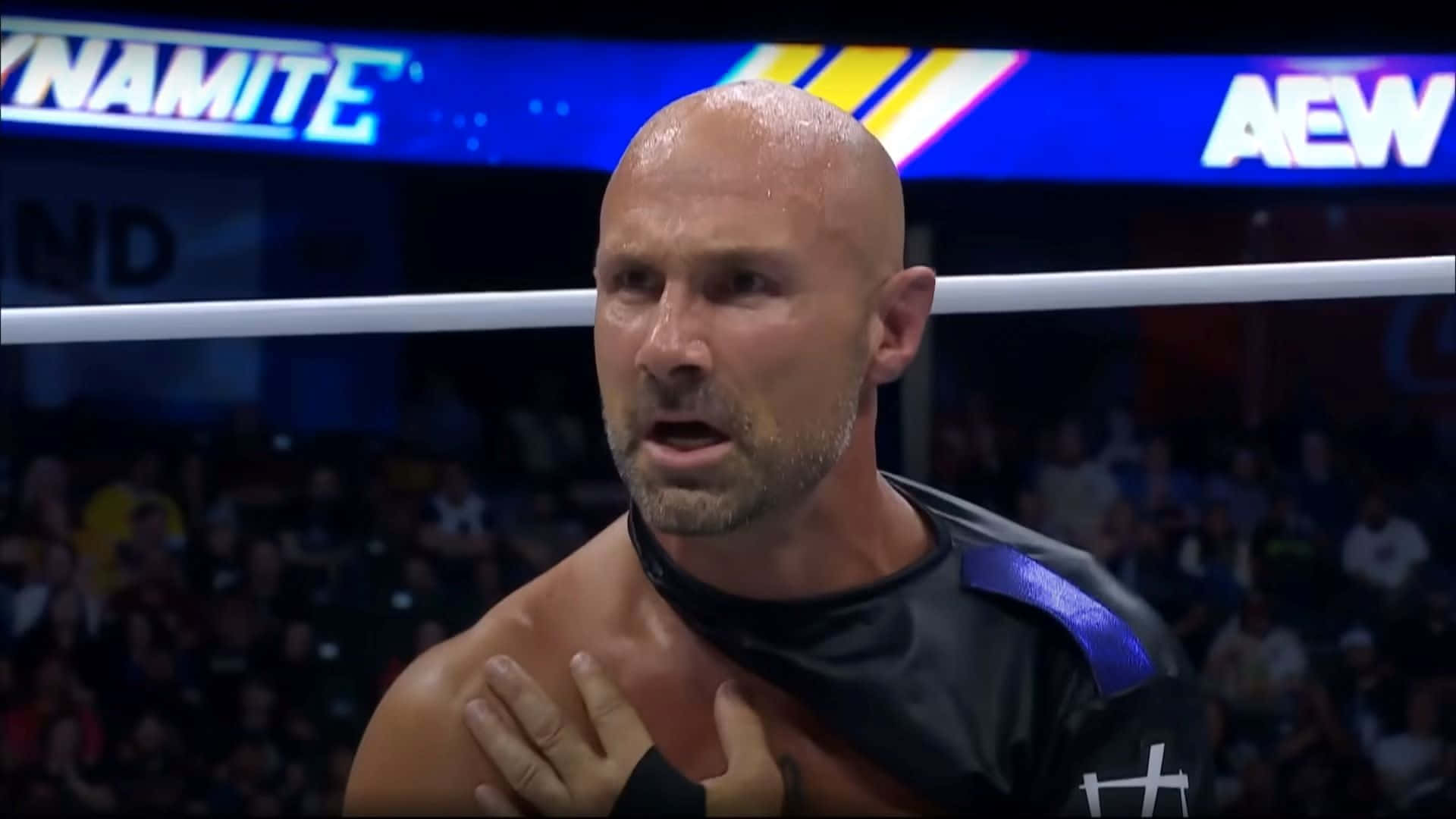 Christopher Daniels, A E W, black shirt with blue accents, Full HD Desktop Wallpaper