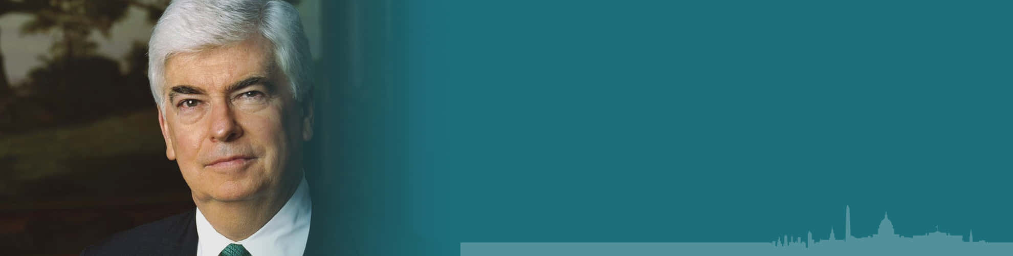 Christopher Dodd, teal background, city skyline silhouette, Full HD Desktop Wallpaper
